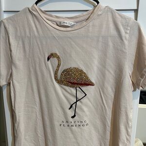 Zara Flamingo Embellished Tee
